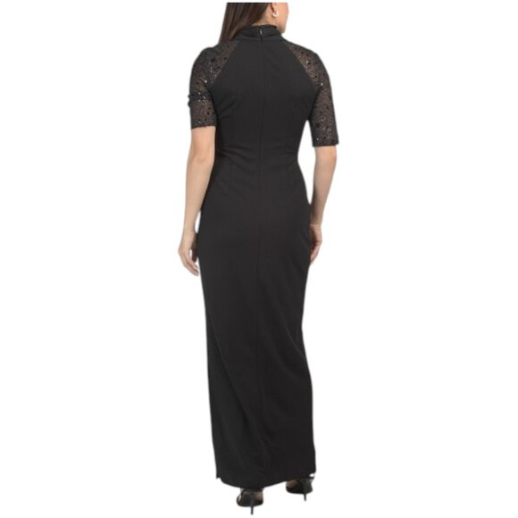 JS COLLECTIONS Short Sleeve Illusion Gown - Picture 2 of 3